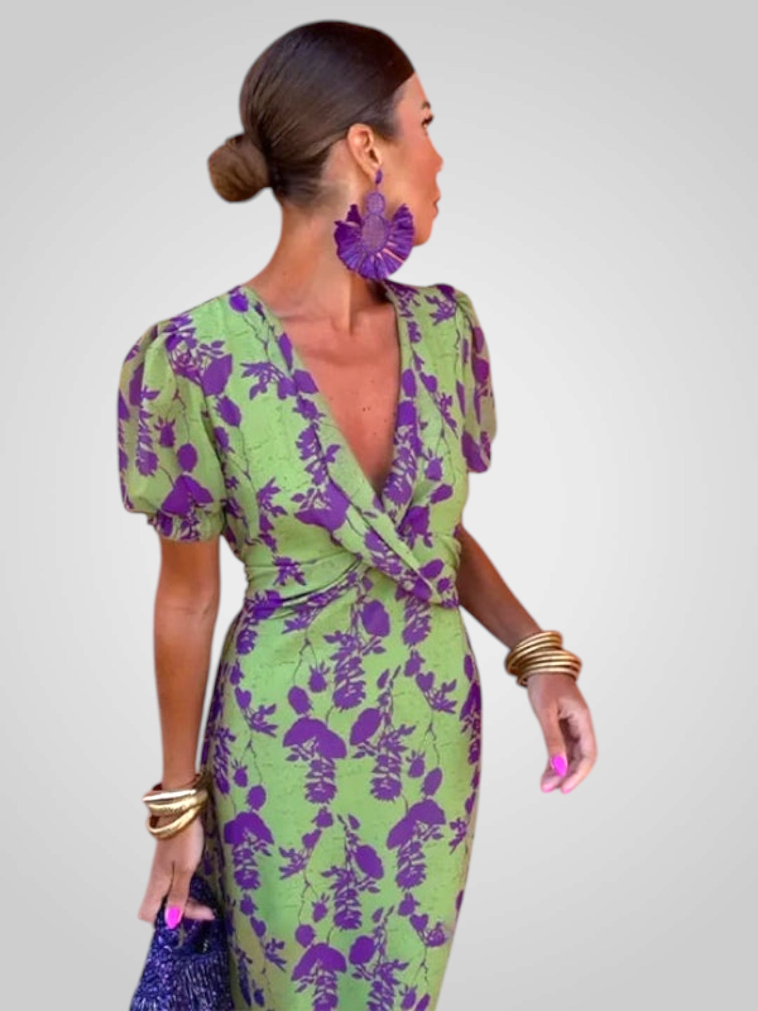 Dulce – Florales Midikleid für Damen mit V-Ausschnitt
