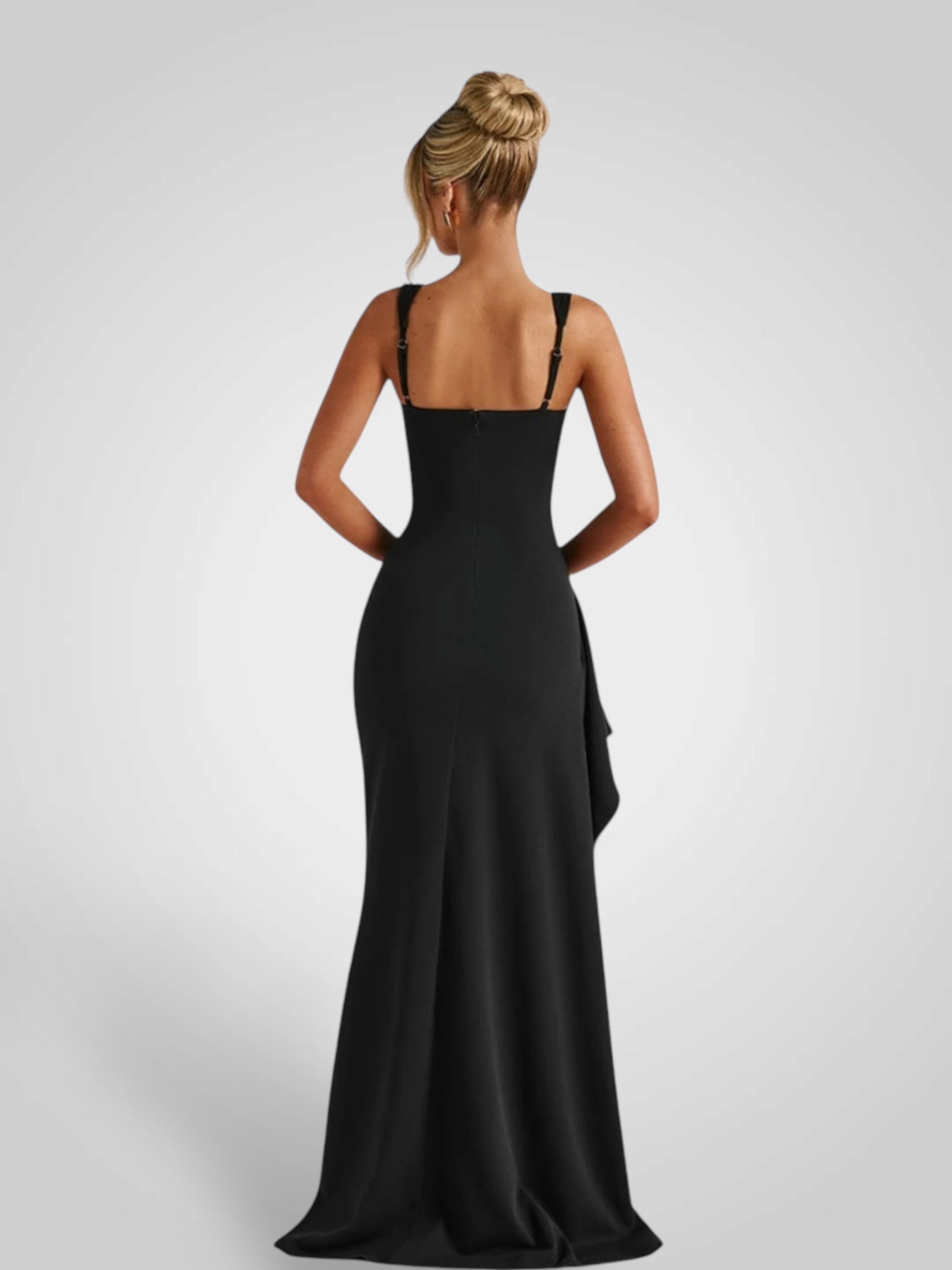 Loravel – Schwarzes Satin-Maxikleid mit Schlitz – Ansicht 3
