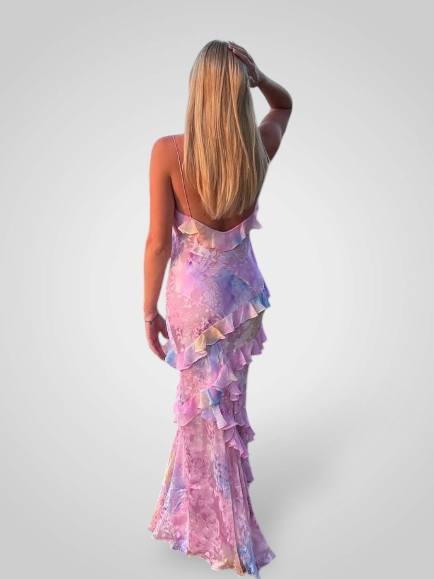 Estella – Maxikleid für Damen mit Rüschen und offenem Rücken – Ansicht 2