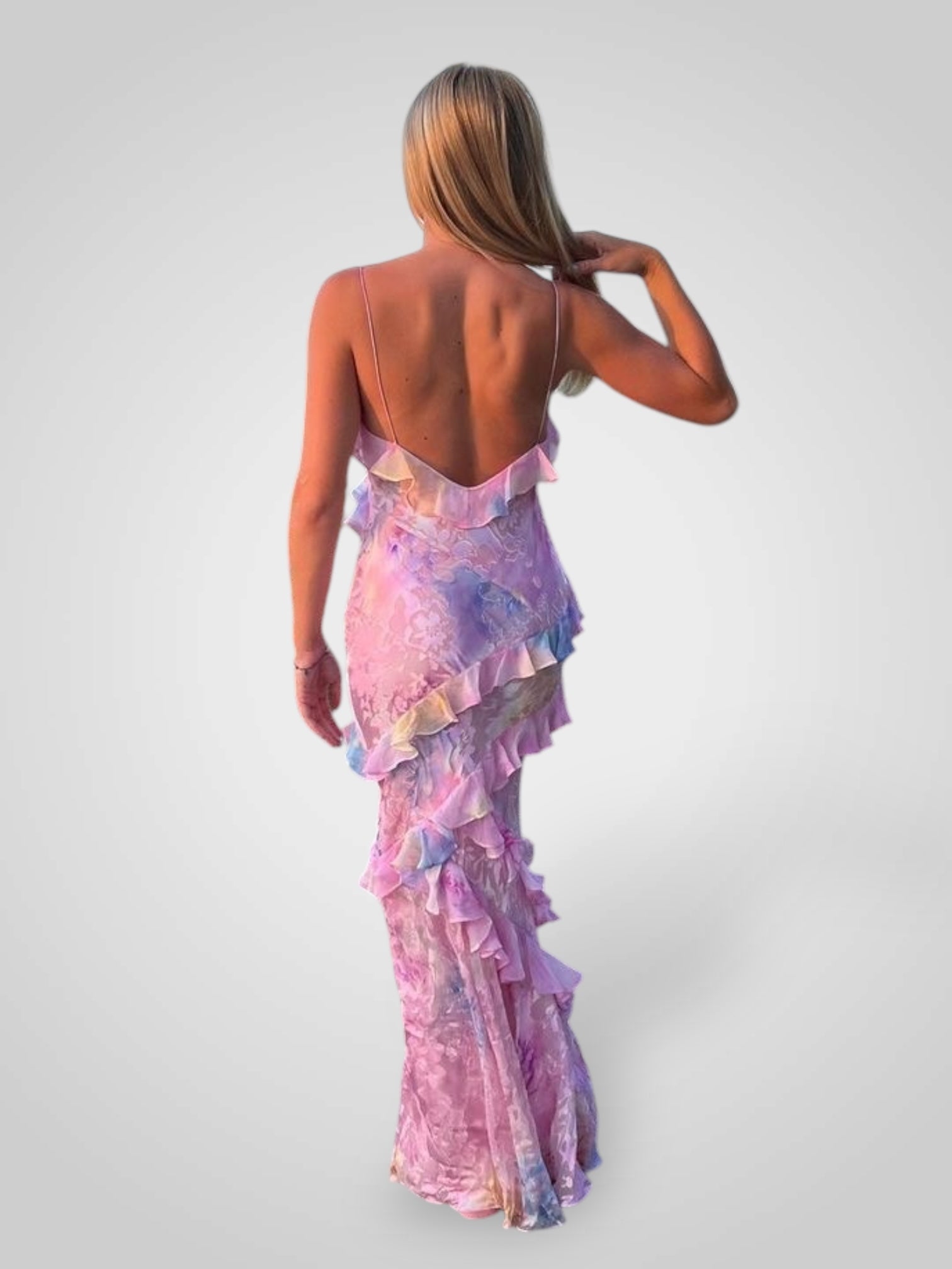 Estella – Maxikleid für Damen mit Rüschen und offenem Rücken – Ansicht 4