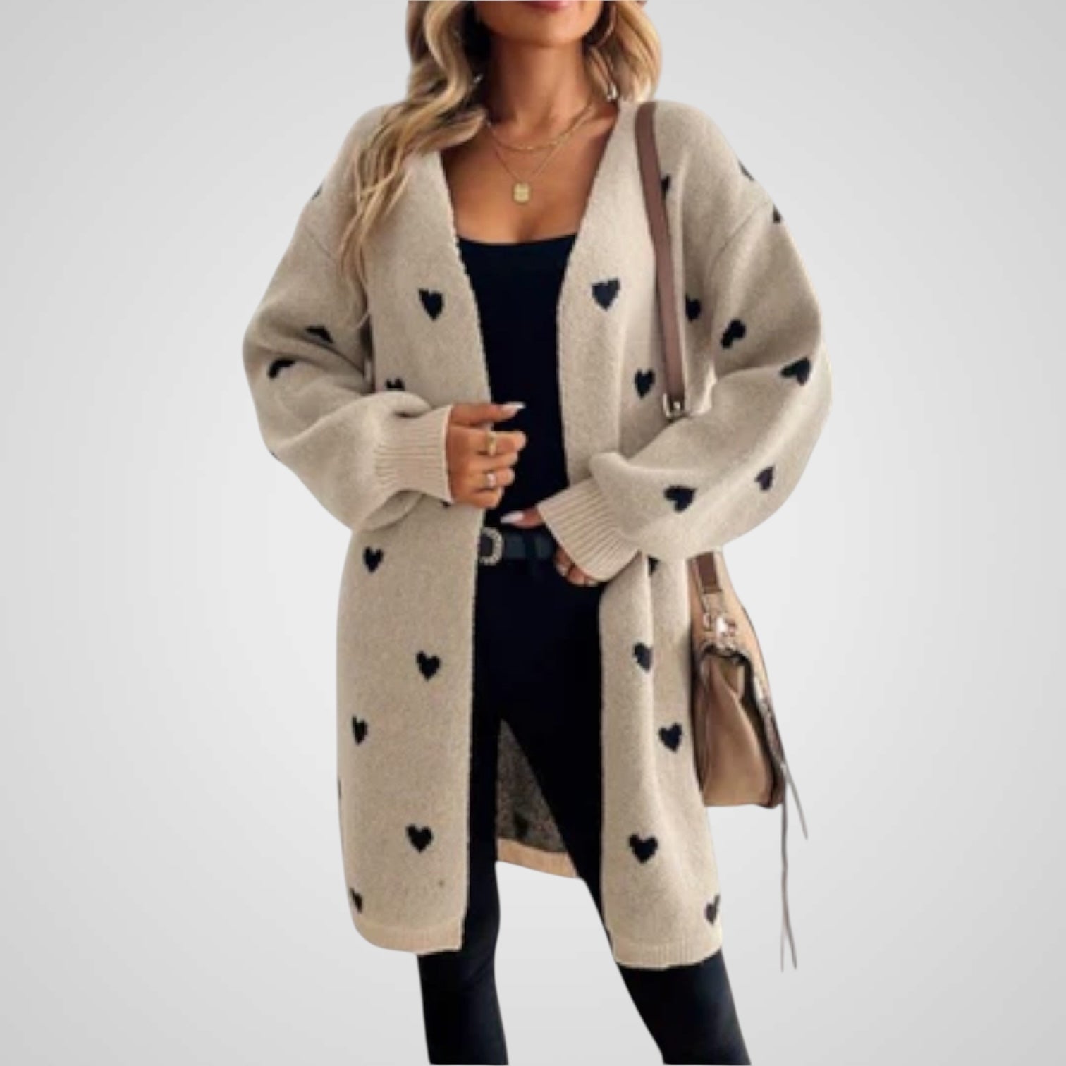 Nooni Damen-Strickjacke mit Herzchenmuster