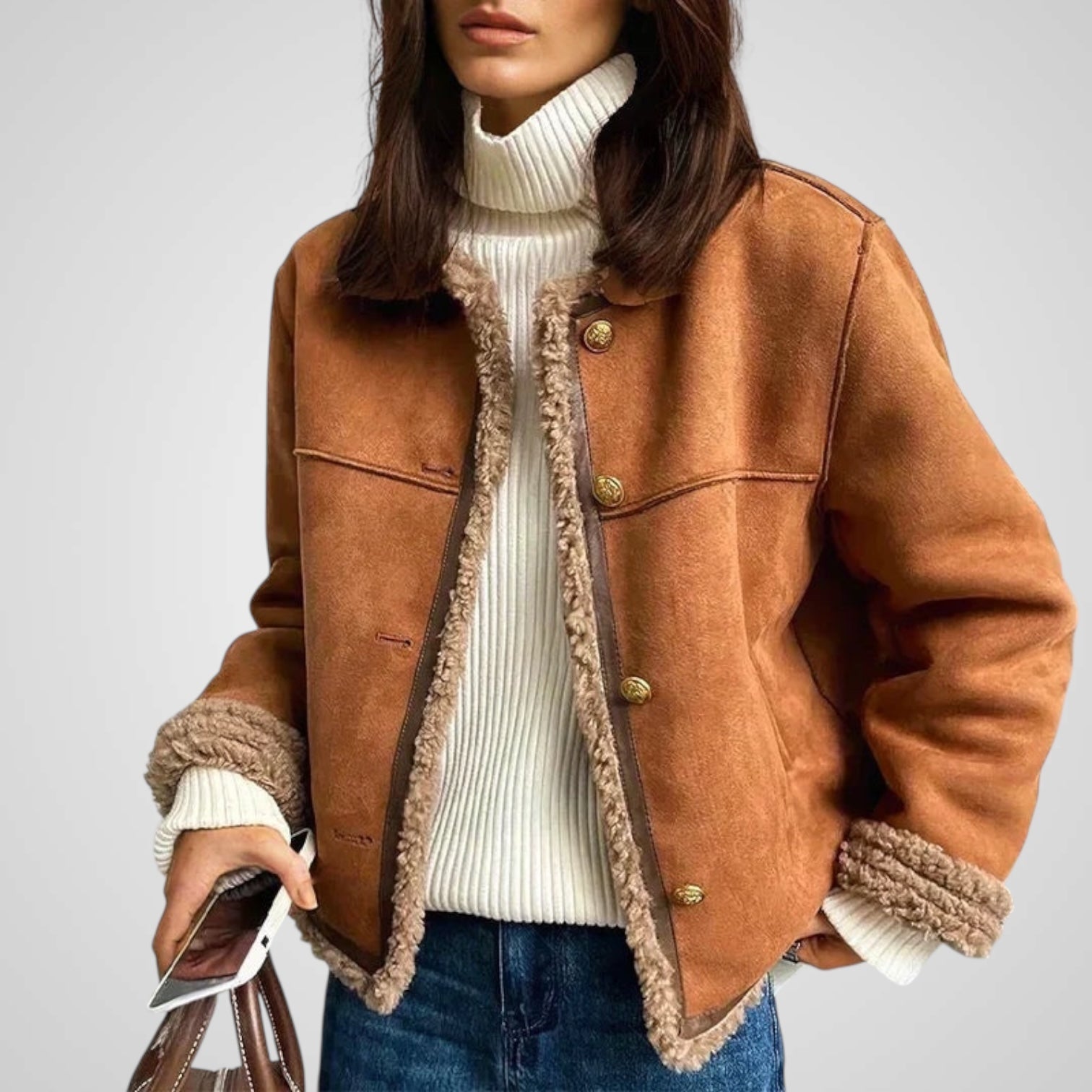 Imer Damen-Shearling-Jacke mit Knöpfen