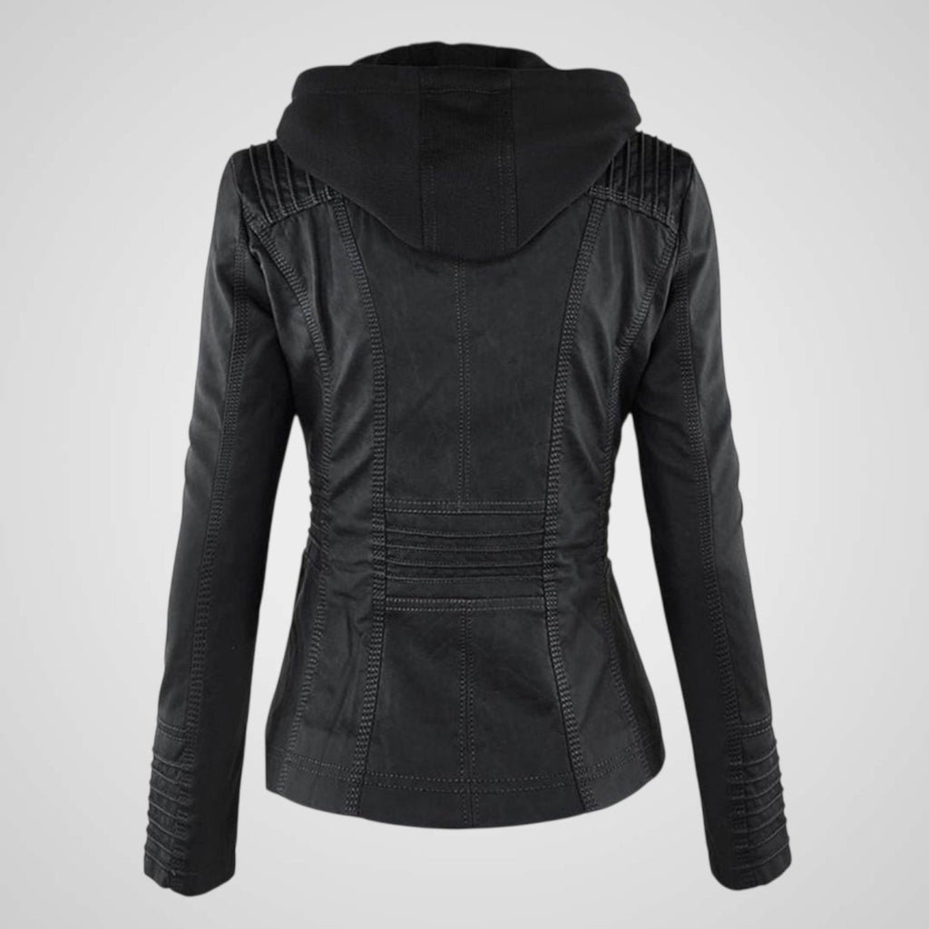 Olivia | Wasserdichte Damen-Lederjacke mit Kapuze