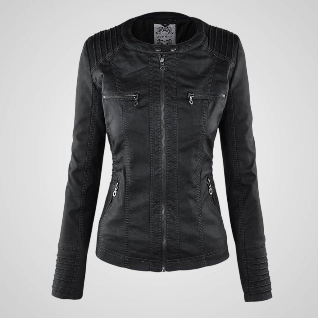 Olivia | Wasserdichte Damen-Lederjacke mit Kapuze