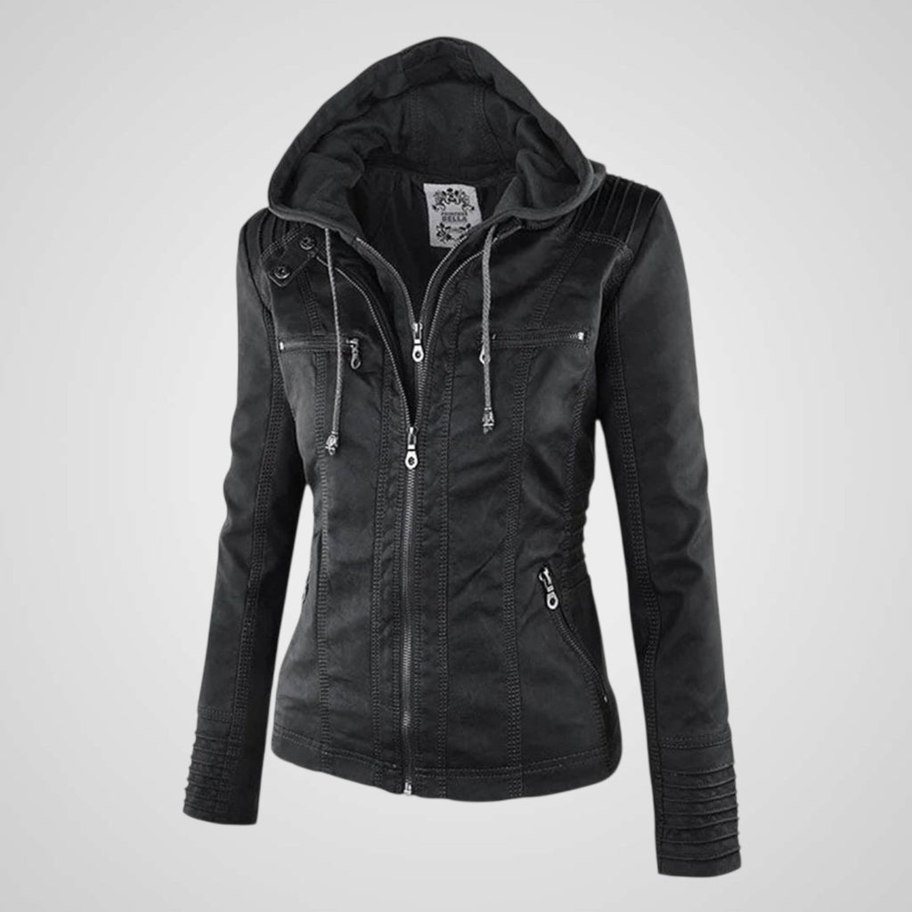 Olivia | Wasserdichte Damen-Lederjacke mit Kapuze