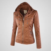 Olivia wasserdichte Damen-Lederjacke mit Kapuze