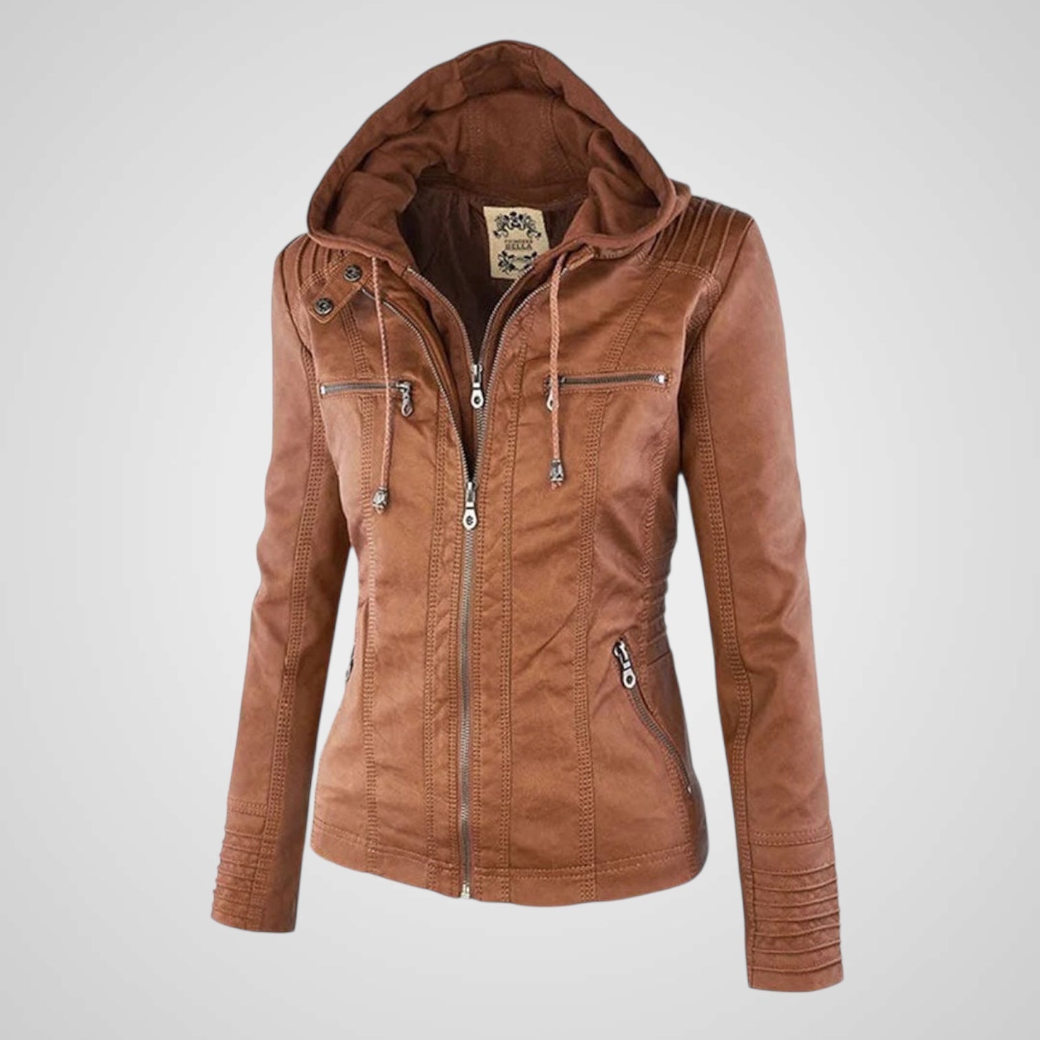 Olivia wasserdichte Damen-Lederjacke mit Kapuze