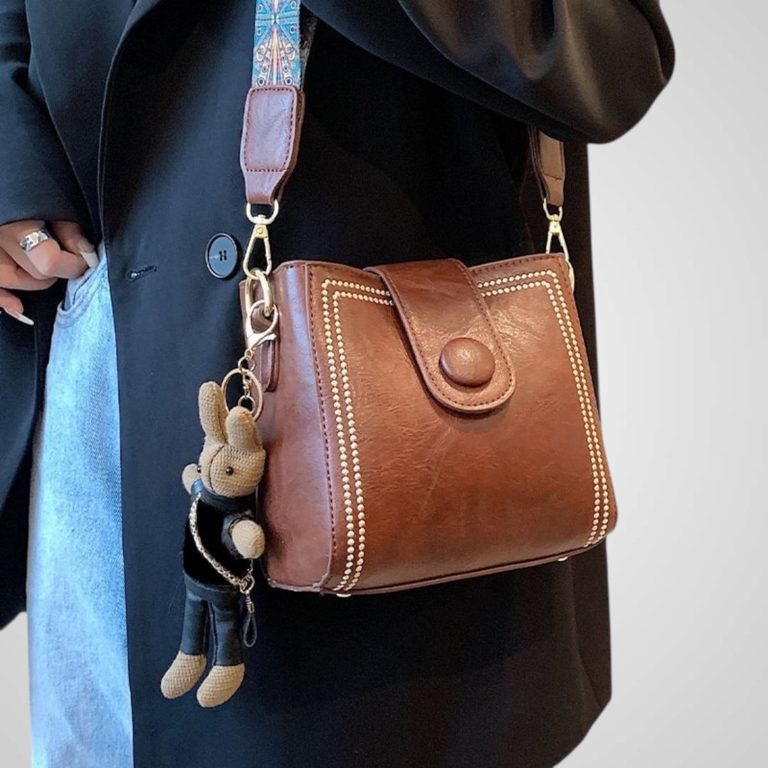 Ouro – Retro-Tasche für Damen mit breitem Schultergurt – Ansicht 5