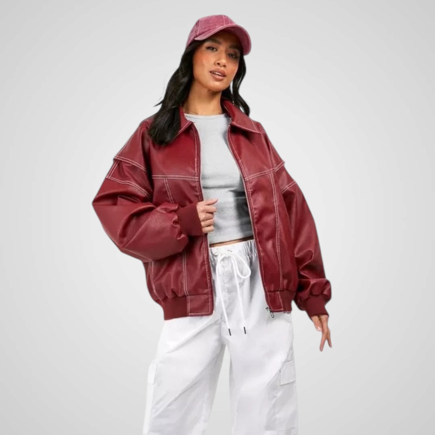 Sabrina – Weite Lederjacke für Damen – Ansicht 3