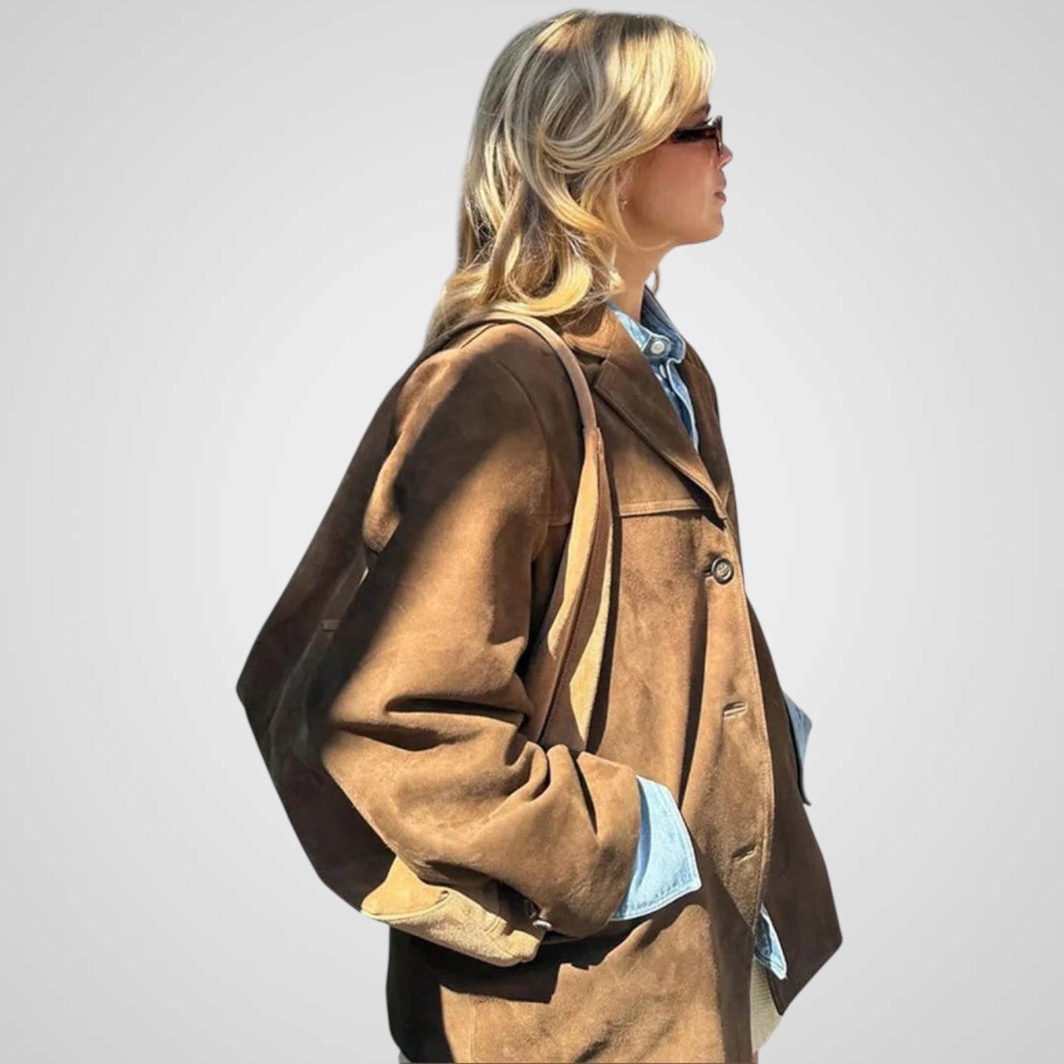Laila – Klassische braune Wildlederjacke für Damen – Ansicht 5