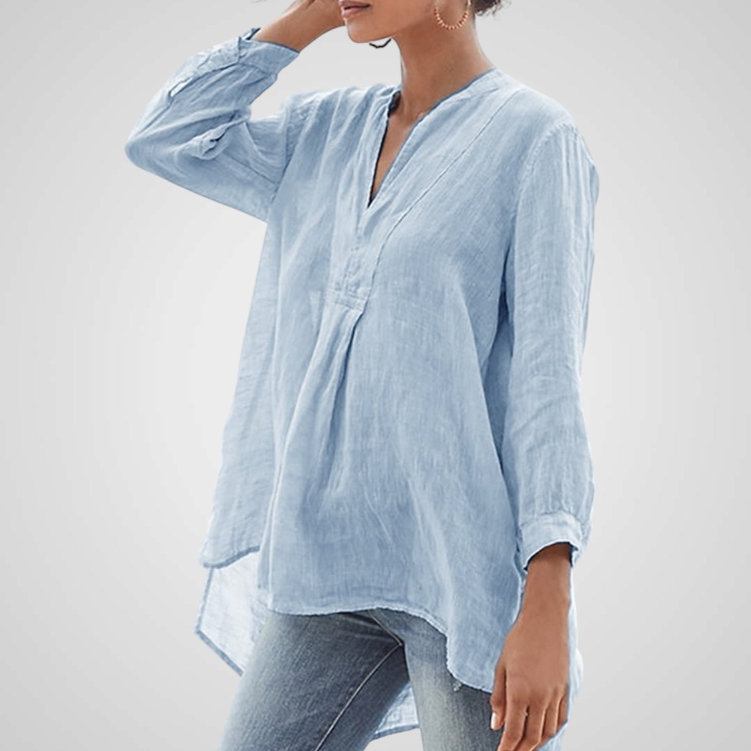Yara Damenbluse mit Patchwork-Muster und V-Ausschnitt