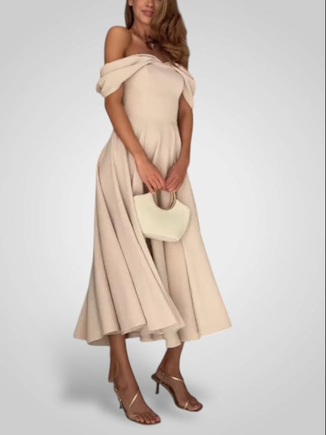 Schulterfreies Maxikleid für Damen mit plissiertem Design – Ansicht 2