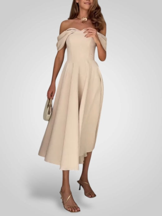 Schulterfreies Maxikleid für Damen mit plissiertem Design