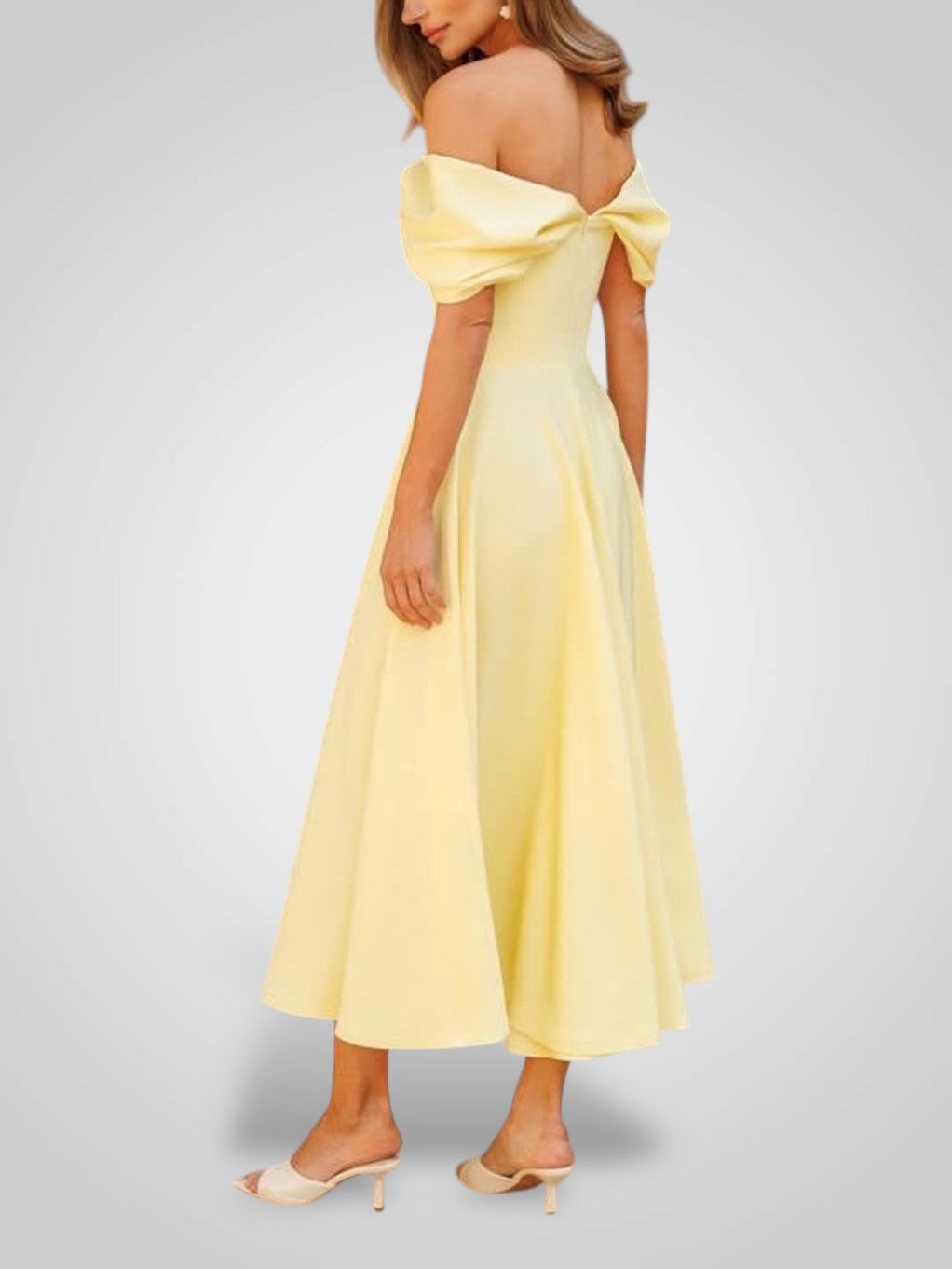 Schulterfreies Maxikleid für Damen mit plissiertem Design – Ansicht 6