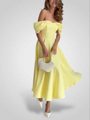 Schulterfreies Maxikleid für Damen mit plissiertem Design – Ansicht 4