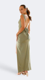 Figurbetontes Maxikleid Reniva für Damen in Salbeigrün – Ansicht 3