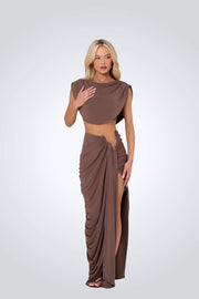 Maxi-Damenset Kaia mit Metallic-Details und Seitenschlitz – Ansicht 4