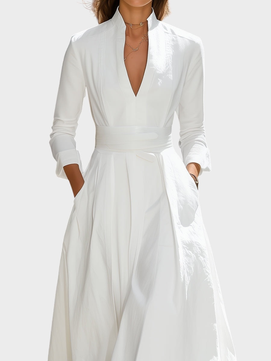 Weißes langes Maxikleid für Damen mit strukturierter Linie – Ansicht 2