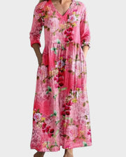 Langes Retro-Damenkleid mit Blumenmuster – Ansicht 7
