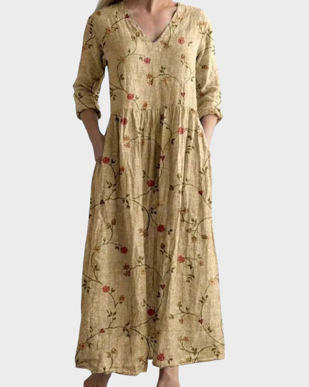 Langes Retro-Damenkleid mit Blumenmuster – Ansicht 6