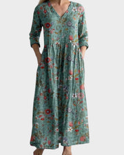Langes Retro-Damenkleid mit Blumenmuster – Ansicht 5