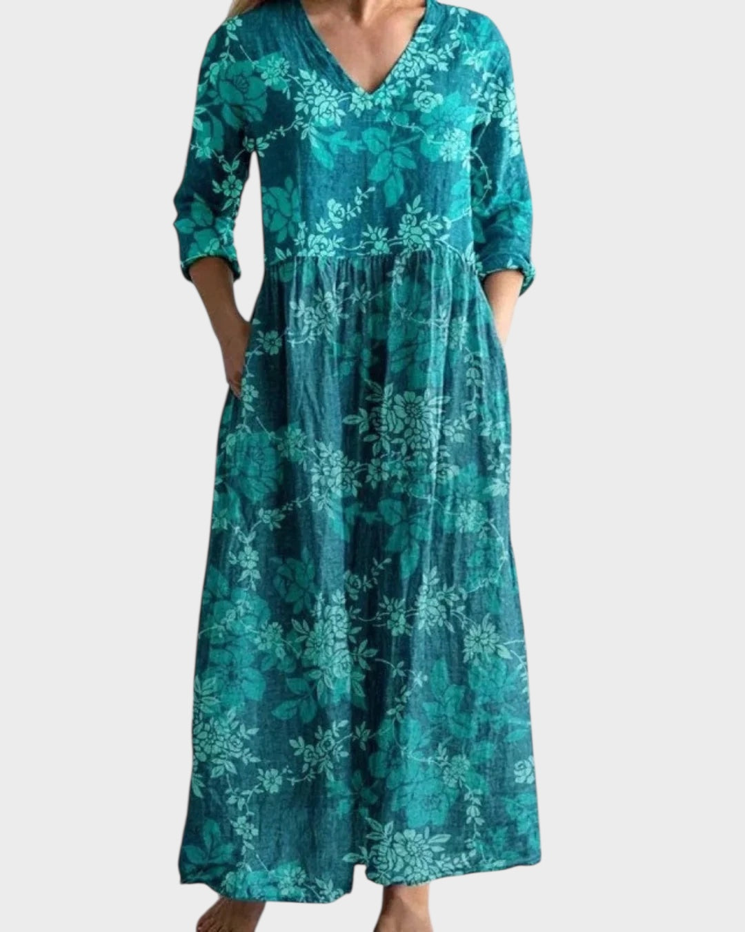 Langes Retro-Damenkleid mit Blumenmuster – Ansicht 4
