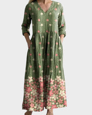 Langes Retro-Damenkleid mit Blumenmuster – Ansicht 2