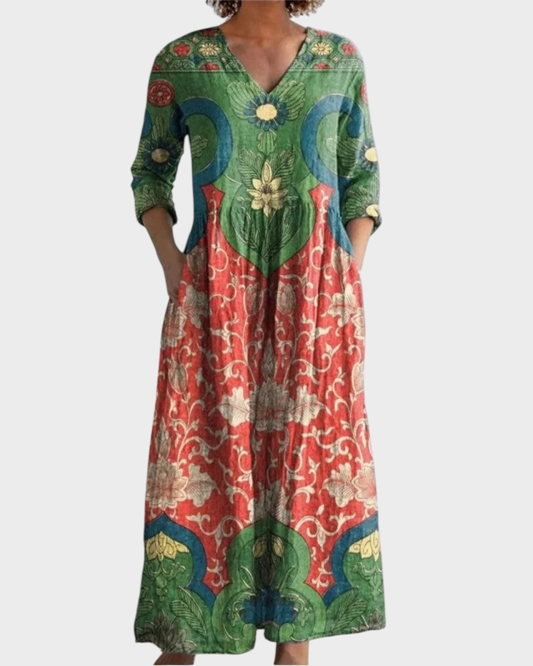 Langes Retro-Damenkleid mit Blumenmuster
