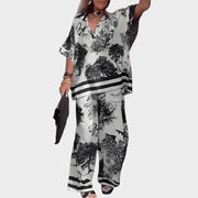 Bedrucktes Damen-Set aus Bluse mit V-Ausschnitt und langer Hose – Ansicht 5