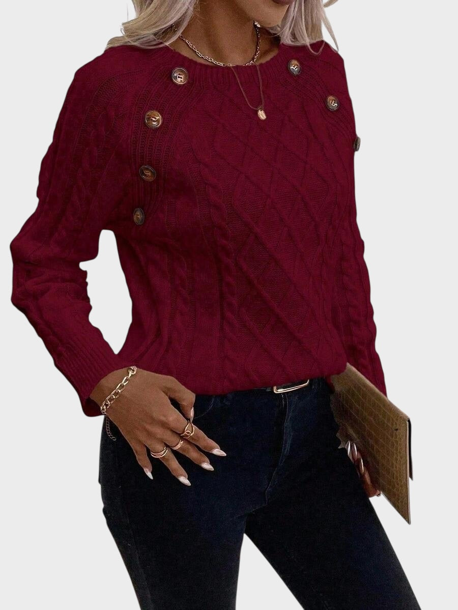 Clara – Strickpullover für Damen mit Knöpfen und Zopfmuster – Ansicht 12