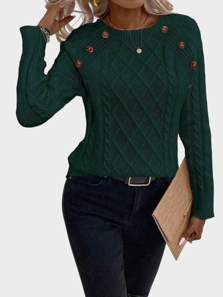 Clara – Strickpullover für Damen mit Knöpfen und Zopfmuster – Ansicht 11