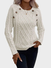 Clara – Strickpullover für Damen mit Knöpfen und Zopfmuster – Ansicht 9