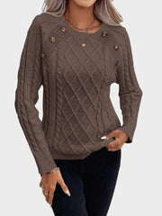 Clara – Strickpullover für Damen mit Knöpfen und Zopfmuster – Ansicht 8
