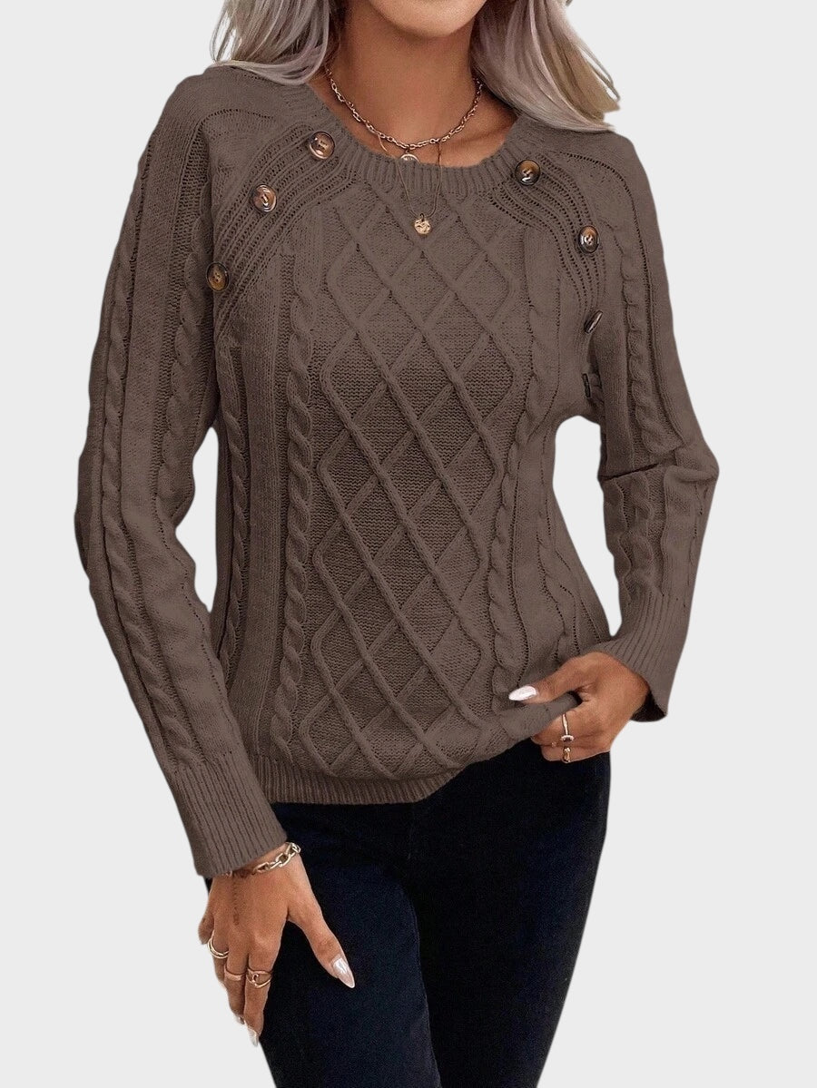 Clara – Strickpullover für Damen mit Knöpfen und Zopfmuster – Ansicht 8