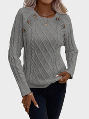 Clara – Strickpullover für Damen mit Knöpfen und Zopfmuster – Ansicht 7