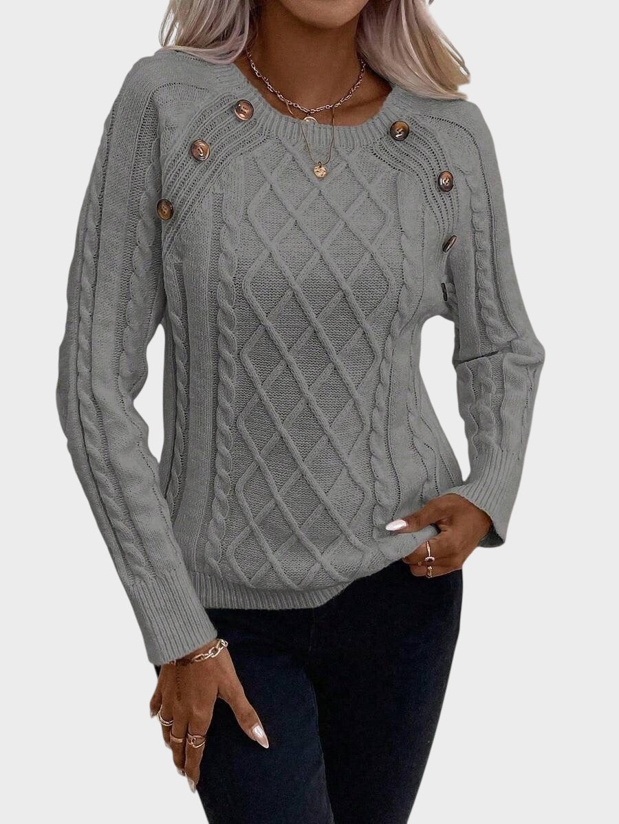 Clara – Strickpullover für Damen mit Knöpfen und Zopfmuster – Ansicht 7