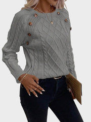 Clara – Strickpullover für Damen mit Knöpfen und Zopfmuster – Ansicht 6