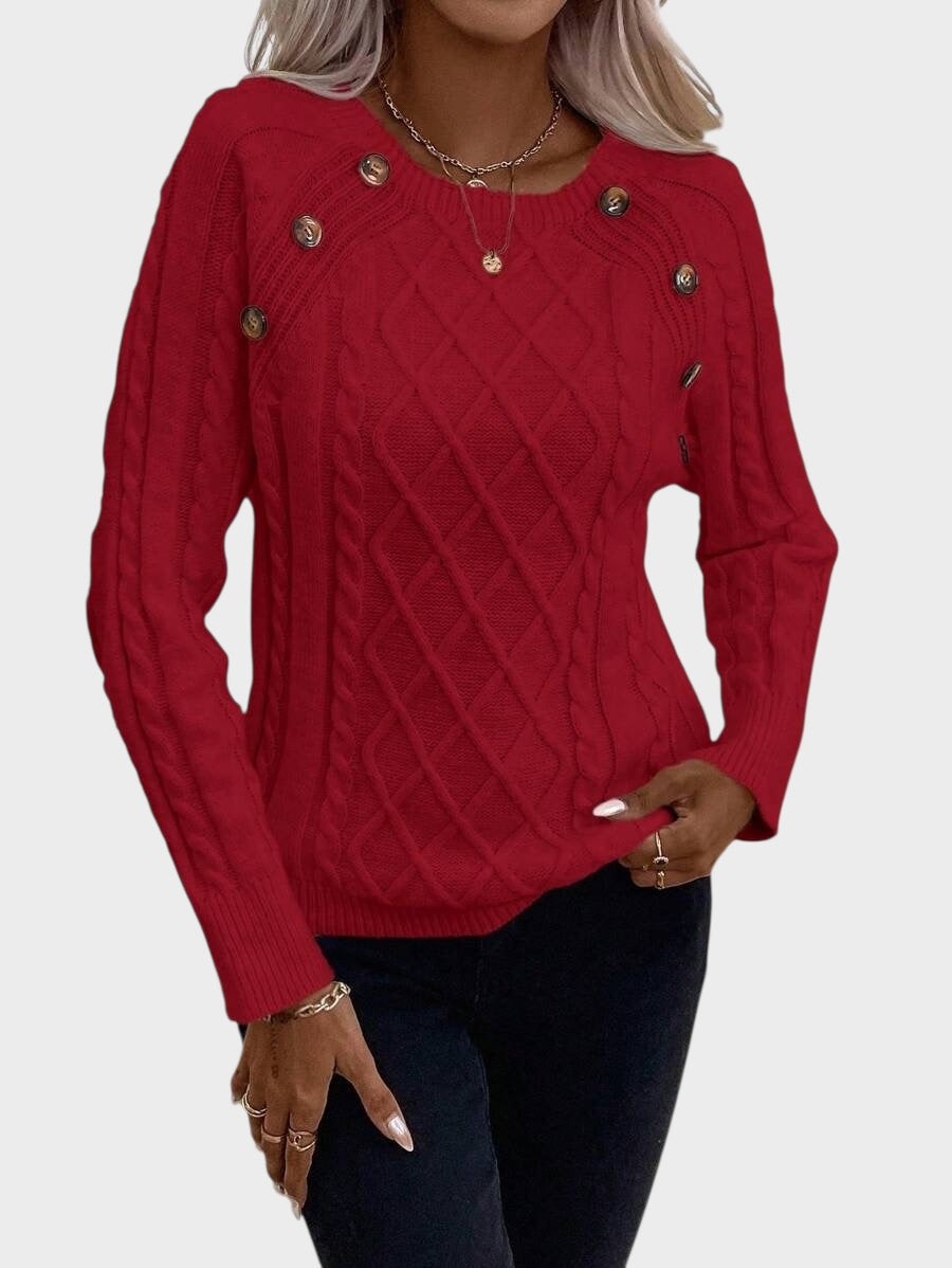 Clara – Strickpullover für Damen mit Knöpfen und Zopfmuster – Ansicht 4