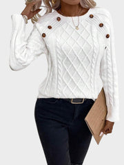 Clara – Strickpullover für Damen mit Knöpfen und Zopfmuster – Ansicht 3