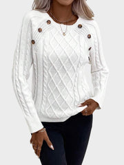 Clara – Strickpullover für Damen mit Knöpfen und Zopfmuster