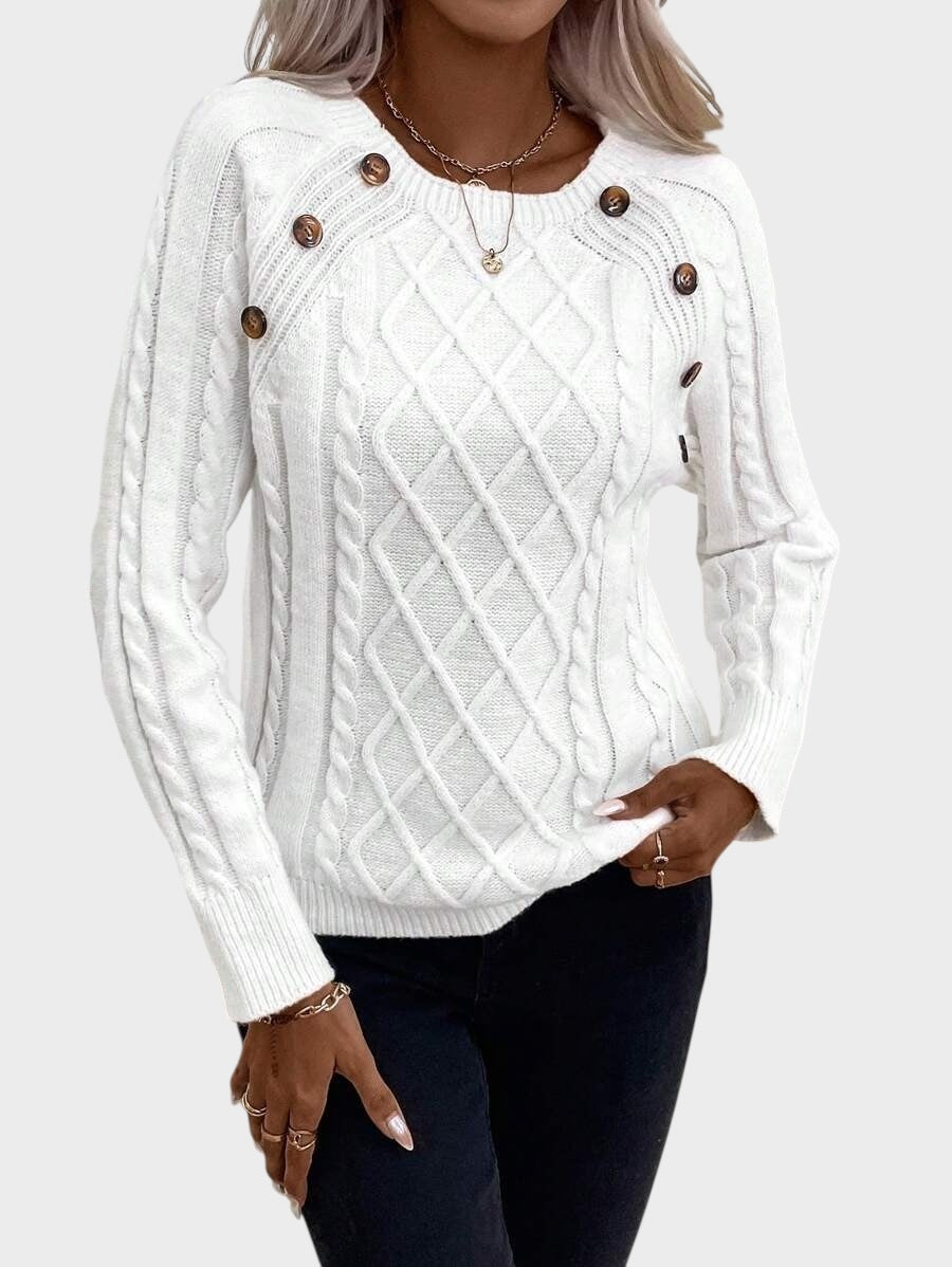 Clara – Strickpullover für Damen mit Knöpfen und Zopfmuster