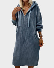 Lässiges Strick-Sweatshirtkleid für Damen mit Kapuze und Wabenmuster – Ansicht 3