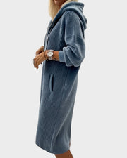 Lässiges Strick-Sweatshirtkleid für Damen mit Kapuze und Wabenmuster – Ansicht 2
