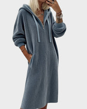 Lässiges Strick-Sweatshirtkleid für Damen mit Kapuze und Wabenmuster