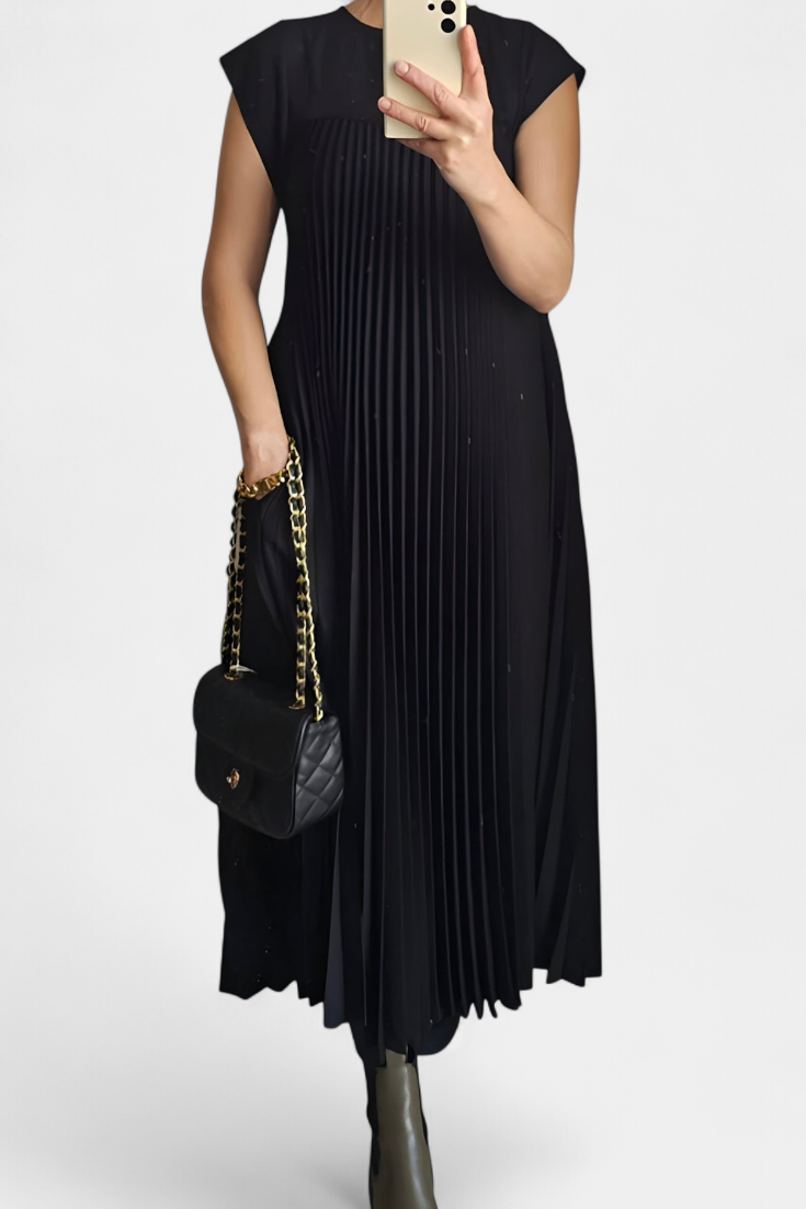 Manuela – Ärmelloses Damenkleid mit Falten und hoher Taille – Ansicht 2