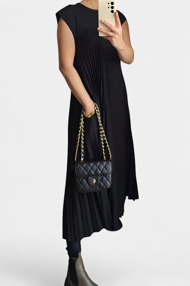 Manuela – Ärmelloses Damenkleid mit Falten und hoher Taille – Ansicht 10