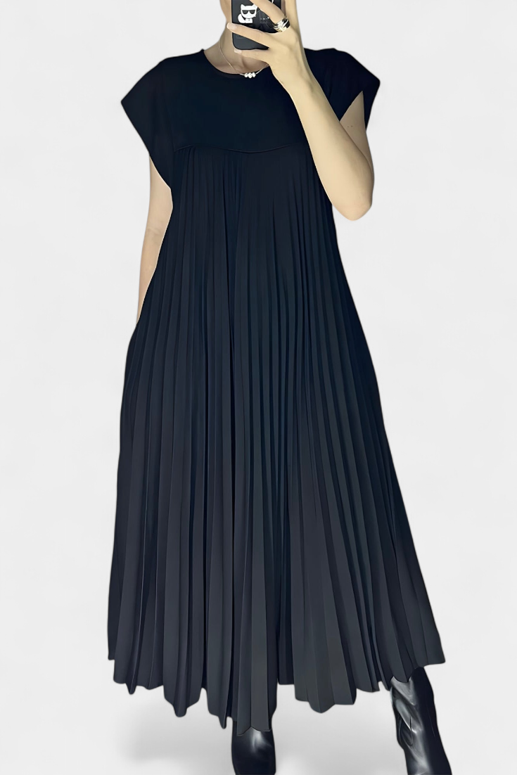 Manuela – Ärmelloses Damenkleid mit Falten und hoher Taille – Ansicht 9