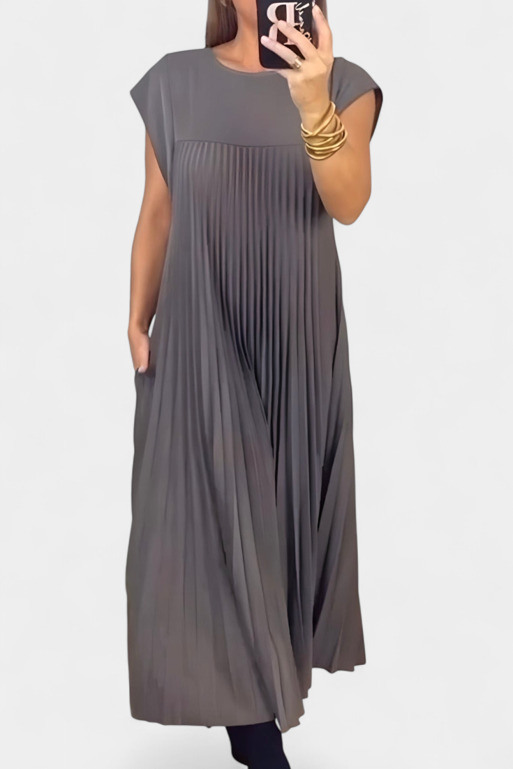 Manuela – Ärmelloses Damenkleid mit Falten und hoher Taille – Ansicht 6