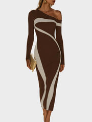 Juni – Figurbetontes One-Shoulder-Kleid in Unifarben mit Kontrasteffekt – Ansicht 6