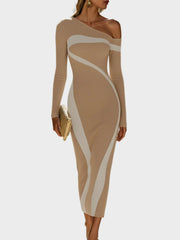 Juni – Figurbetontes One-Shoulder-Kleid in Unifarben mit Kontrasteffekt – Ansicht 8